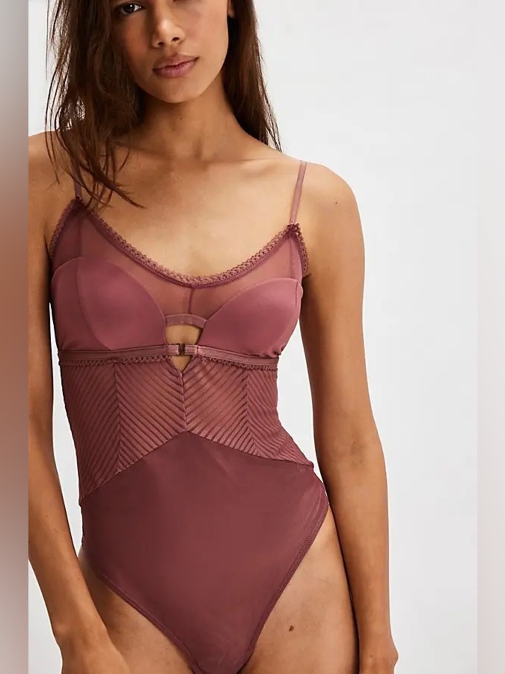 Intimately Free People Night After Night Mauve Mesh Bodysuit M